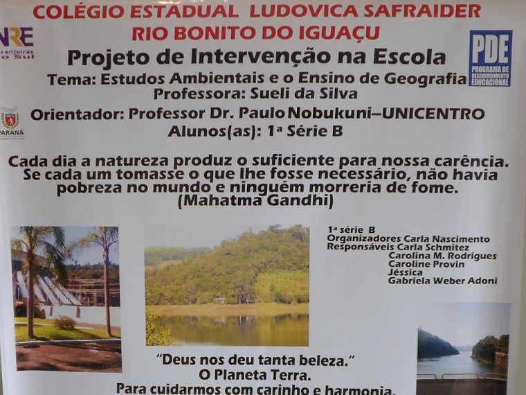 Alunos e Professores do Colégio Estadual Ludovica Safraider realizaram palestra sobre Projeto Intervenção Pedagógica na Escola.